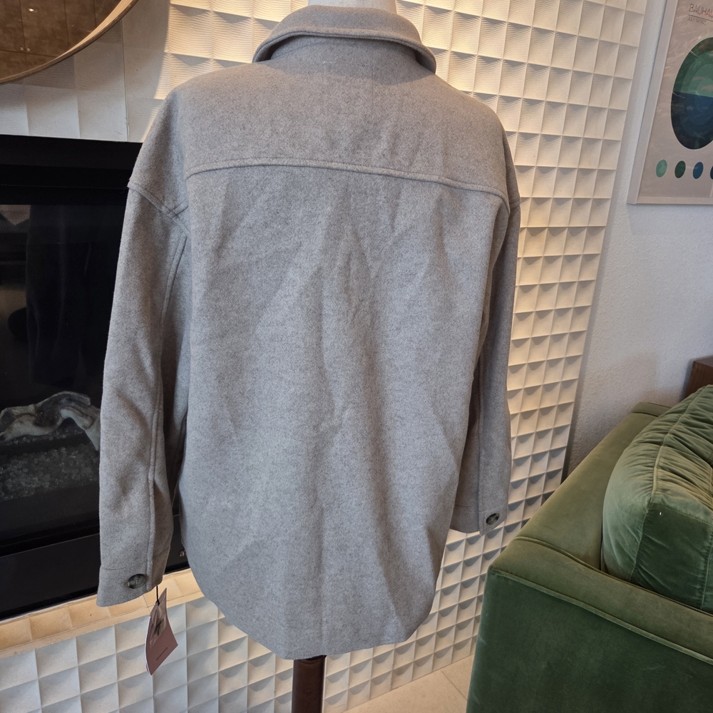 Avec Les Filles Melange Button Front Boyfriend Shacket NWT, Oatmeal/Beige, Large - Picture 7 of 9